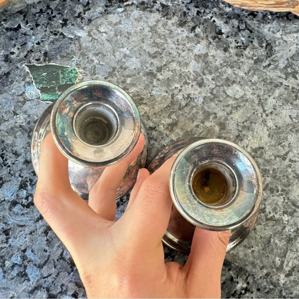 Vintage International Silver Co. 3.5” Pair Of Silver Candle Holders Decorative